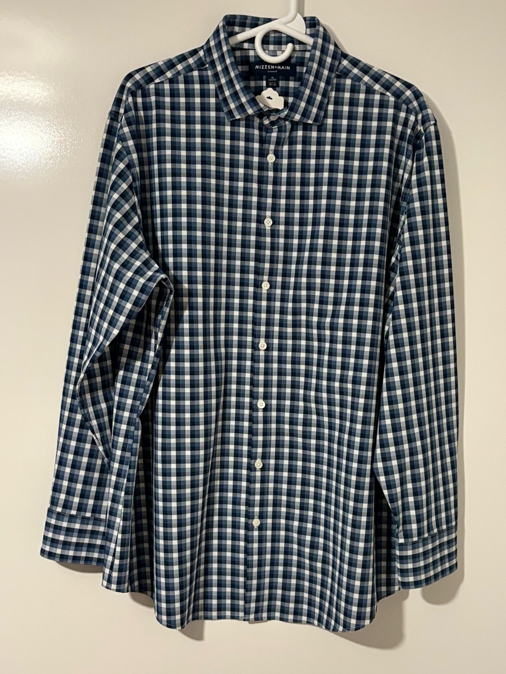 Mizzen+Main Leeward Men XL Classic Fit Blue Check Performance Dress Shirt